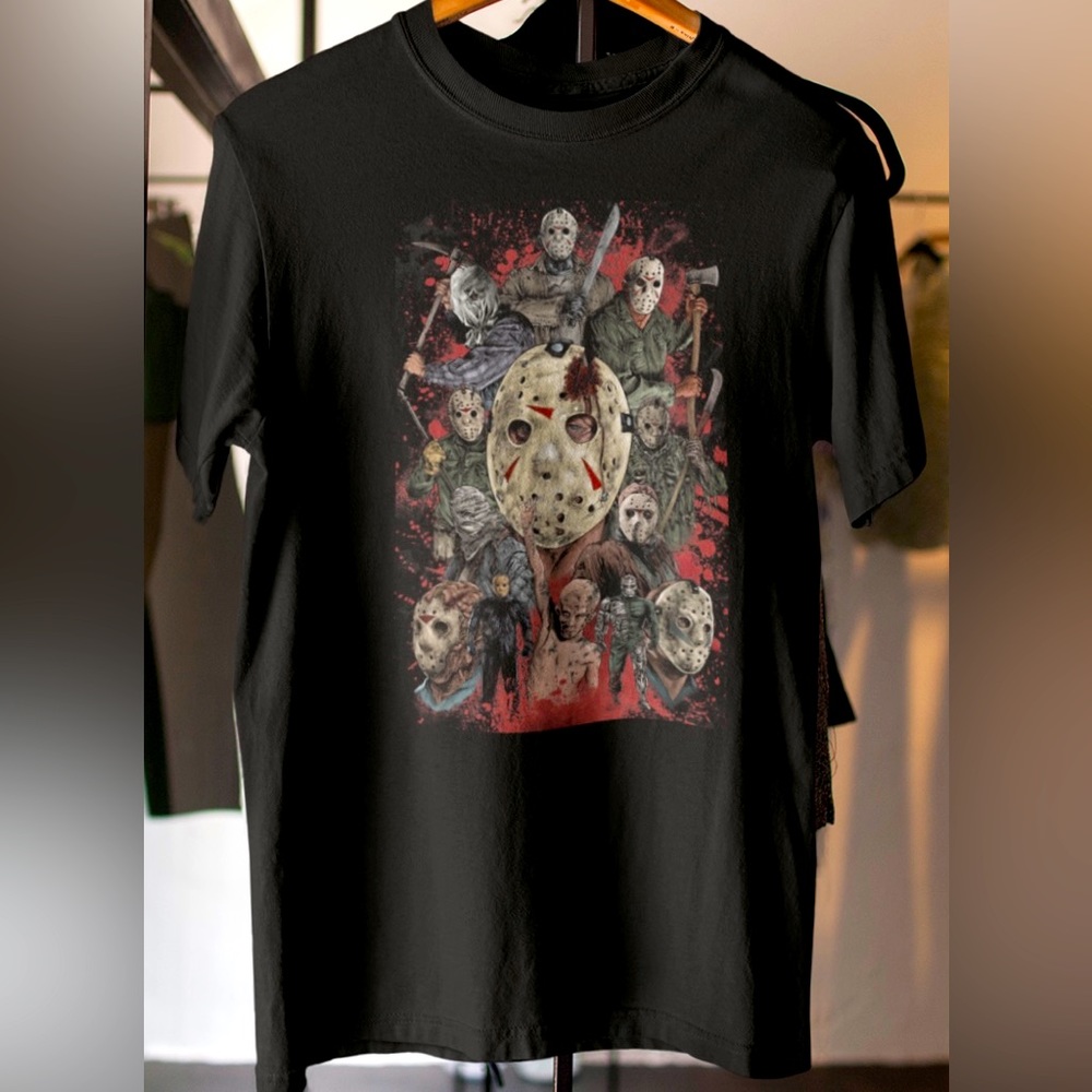 Friday The 13th Jason Vorhees All Episodes Halloween Men’s Black Tee NWT